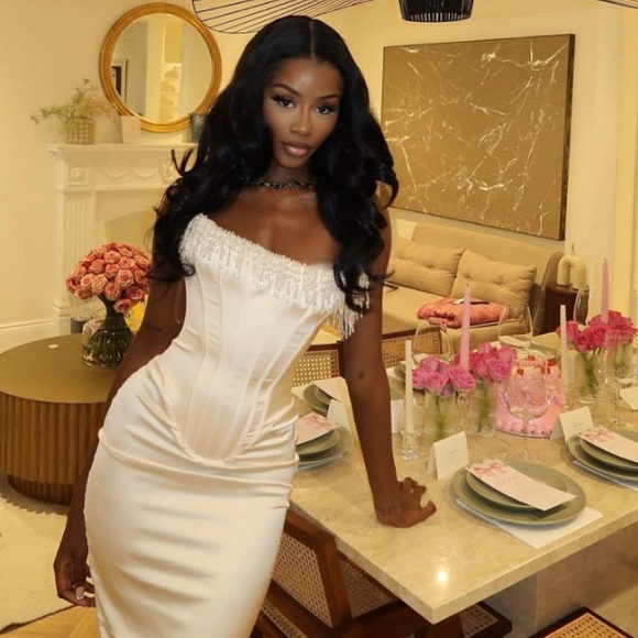 House of CB 'Nalita' Vintage Cream Embellished Strapless Midi Dress NWOT size S - Picture 7 of 10